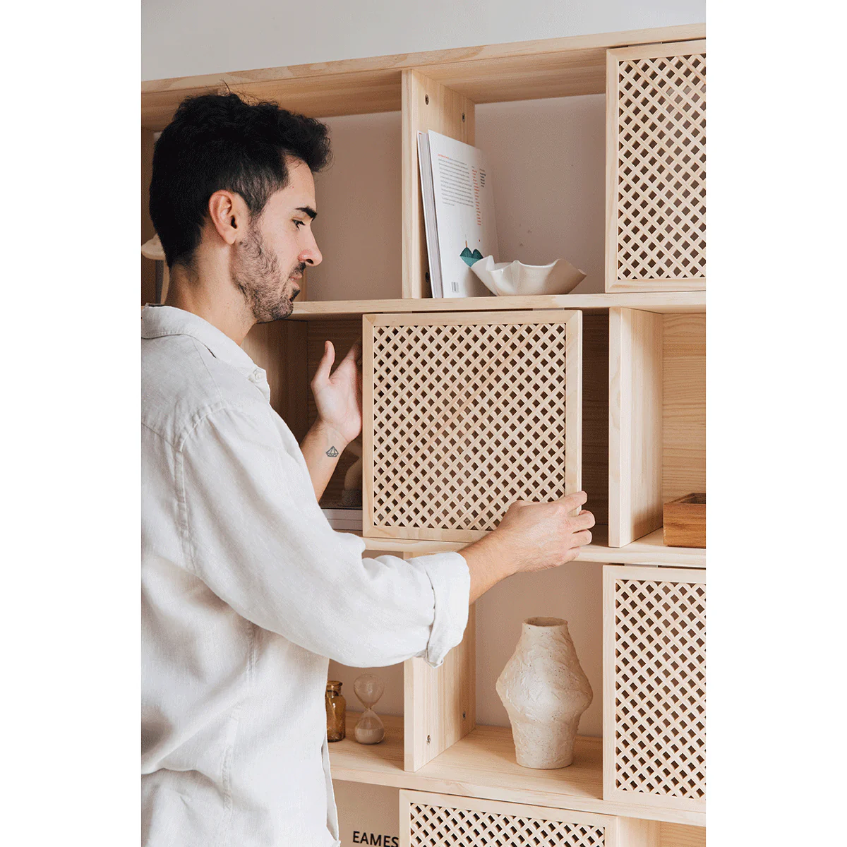 Bookcase Blava of pine with 5 or 10 doors 160 cm - Image 6